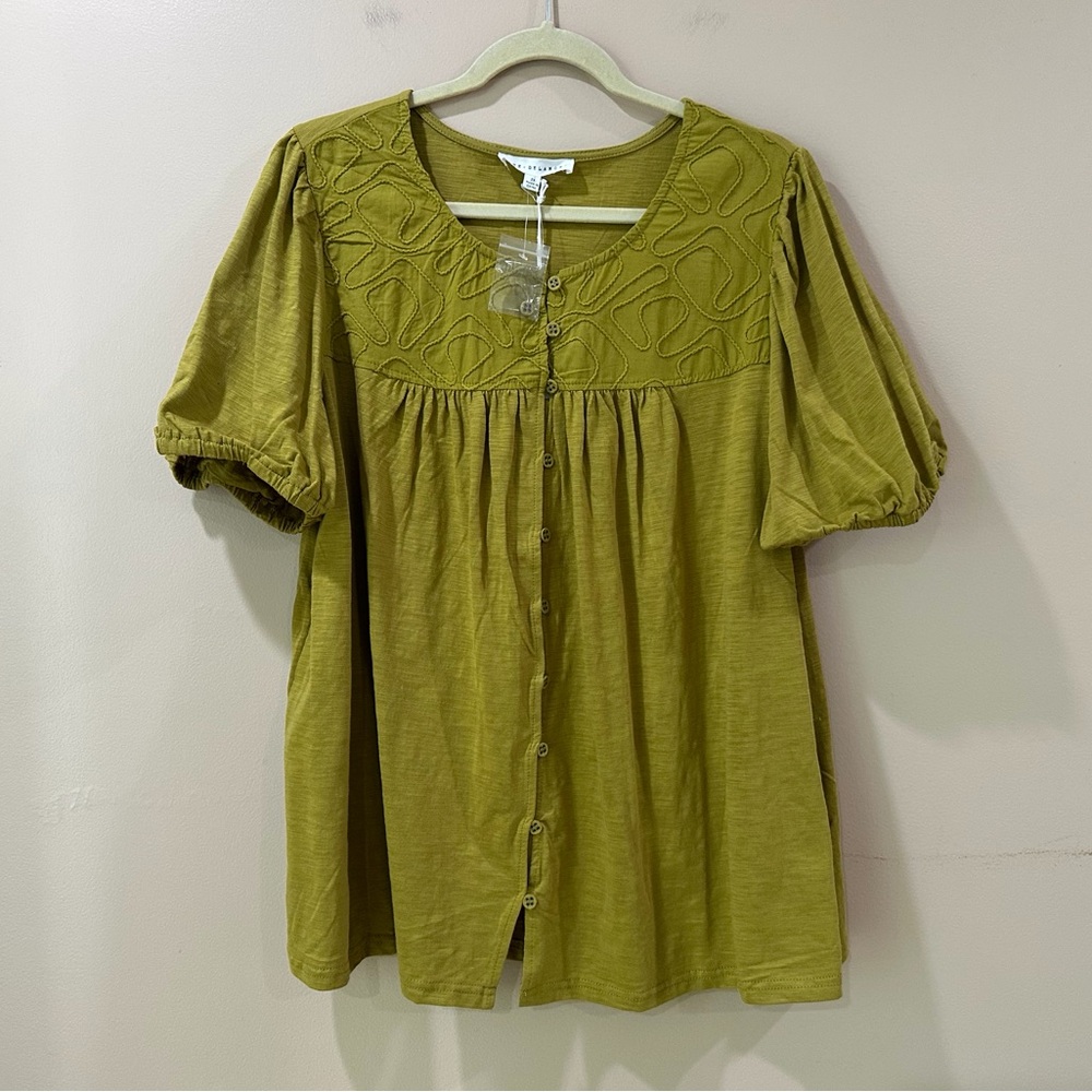 NWT Jane + Delancey Women's Plus 2X Embroidered Yoke Babydoll Peasant Shirt